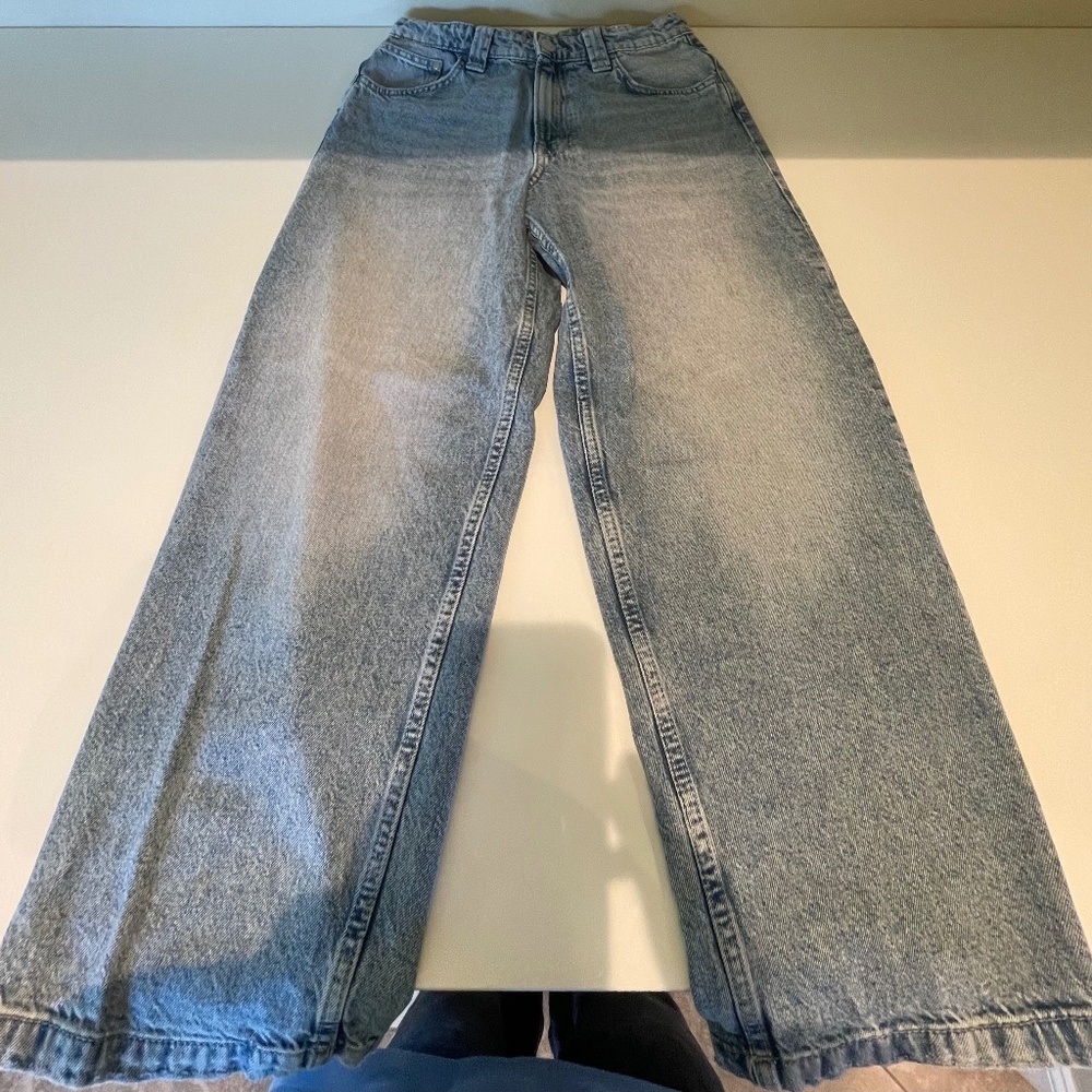 H&M Boys Light Blue Denim Baggy Fit Jeans, Size 14